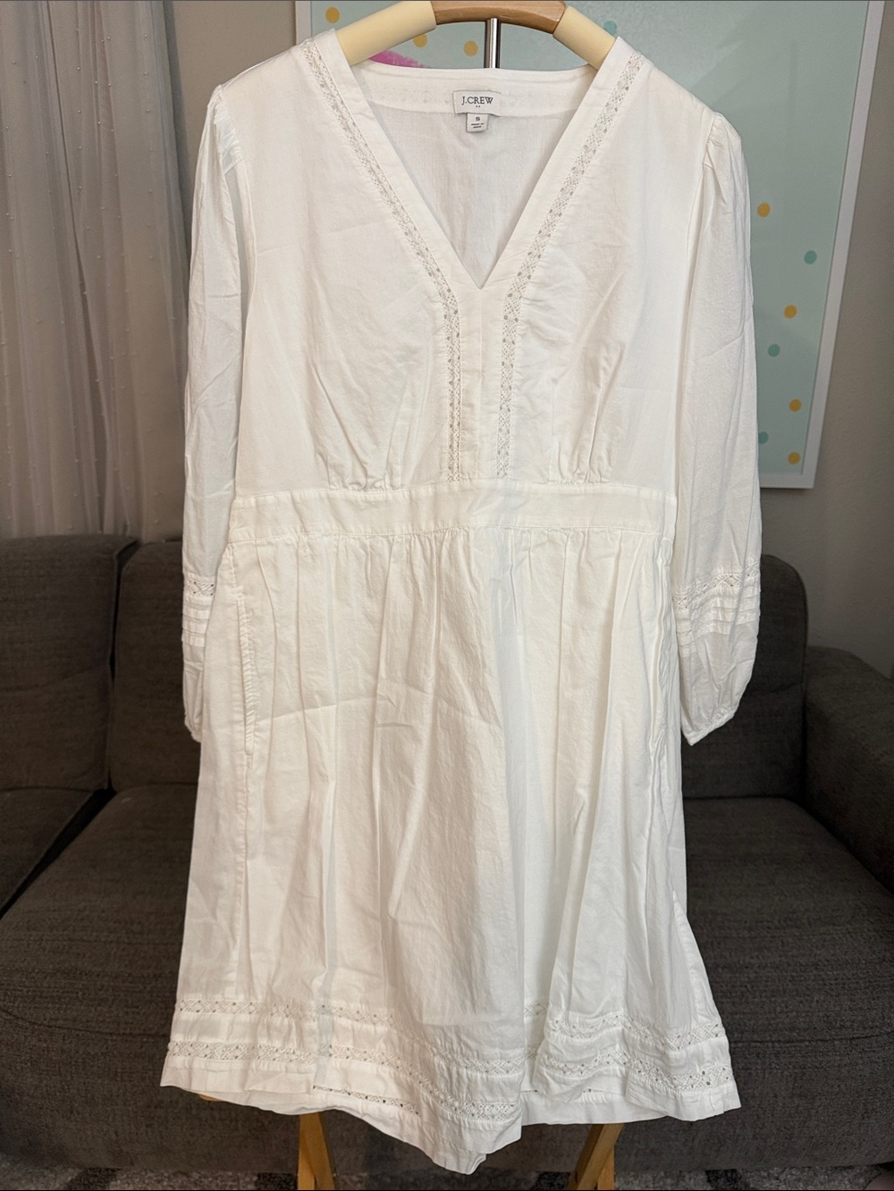 J. Crew White V-Neck Lace-Trim Cotton Tunic